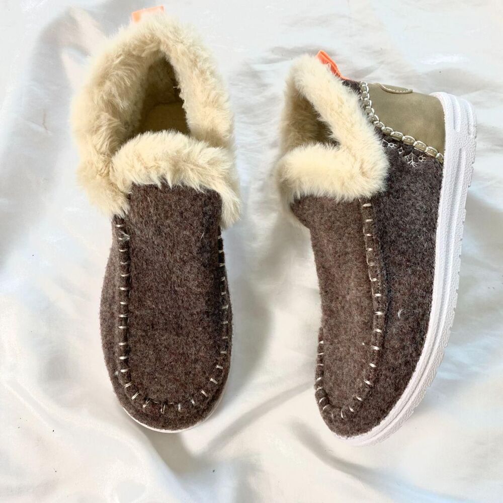 NEW Brown Tan Winter Plush-Lined Slip-On Shoes Slippers US 7